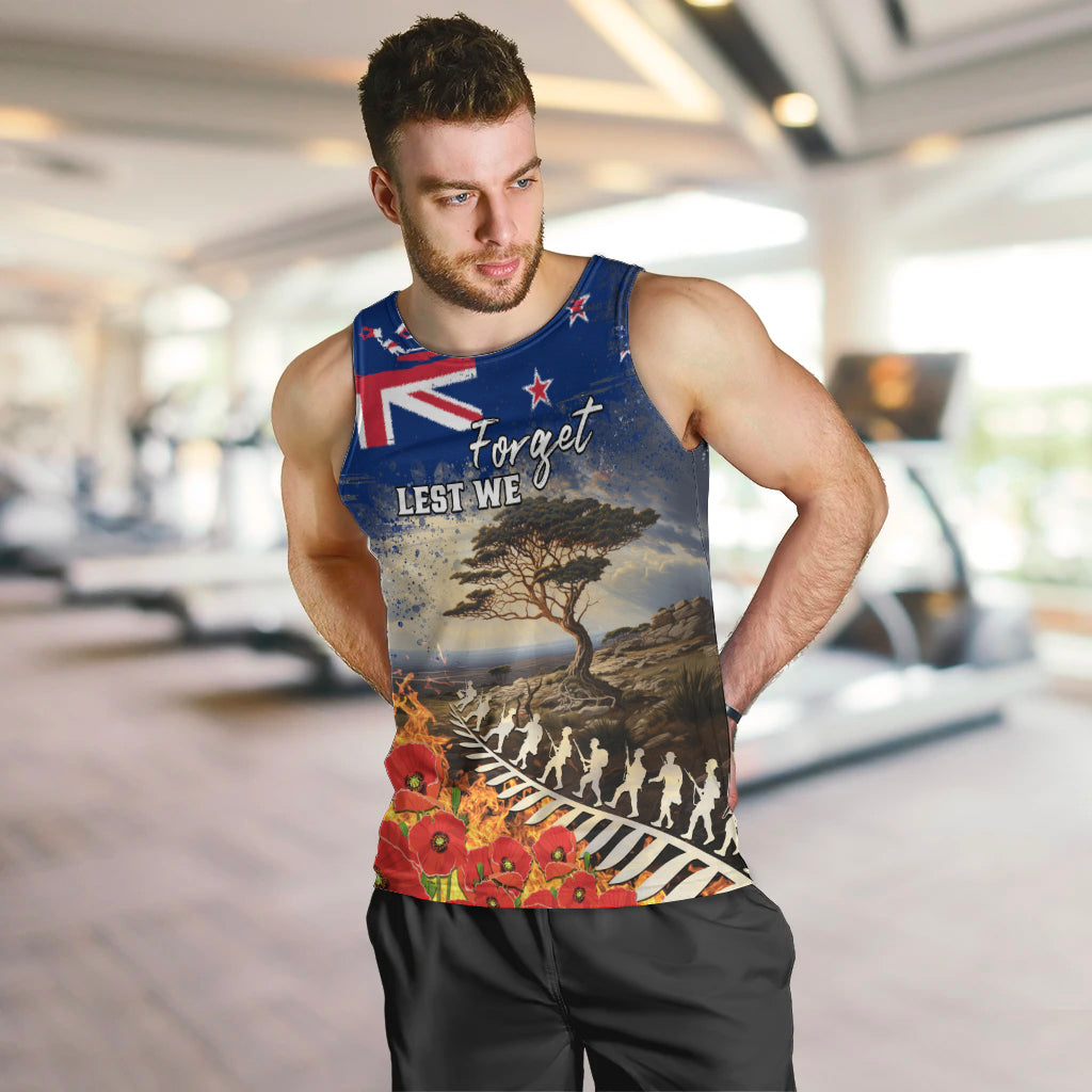 New Zealand ANZAC Day Men Tank Top The Lonesome Pine With Soldier Fern LT05 Blue - Polynesian Pride
