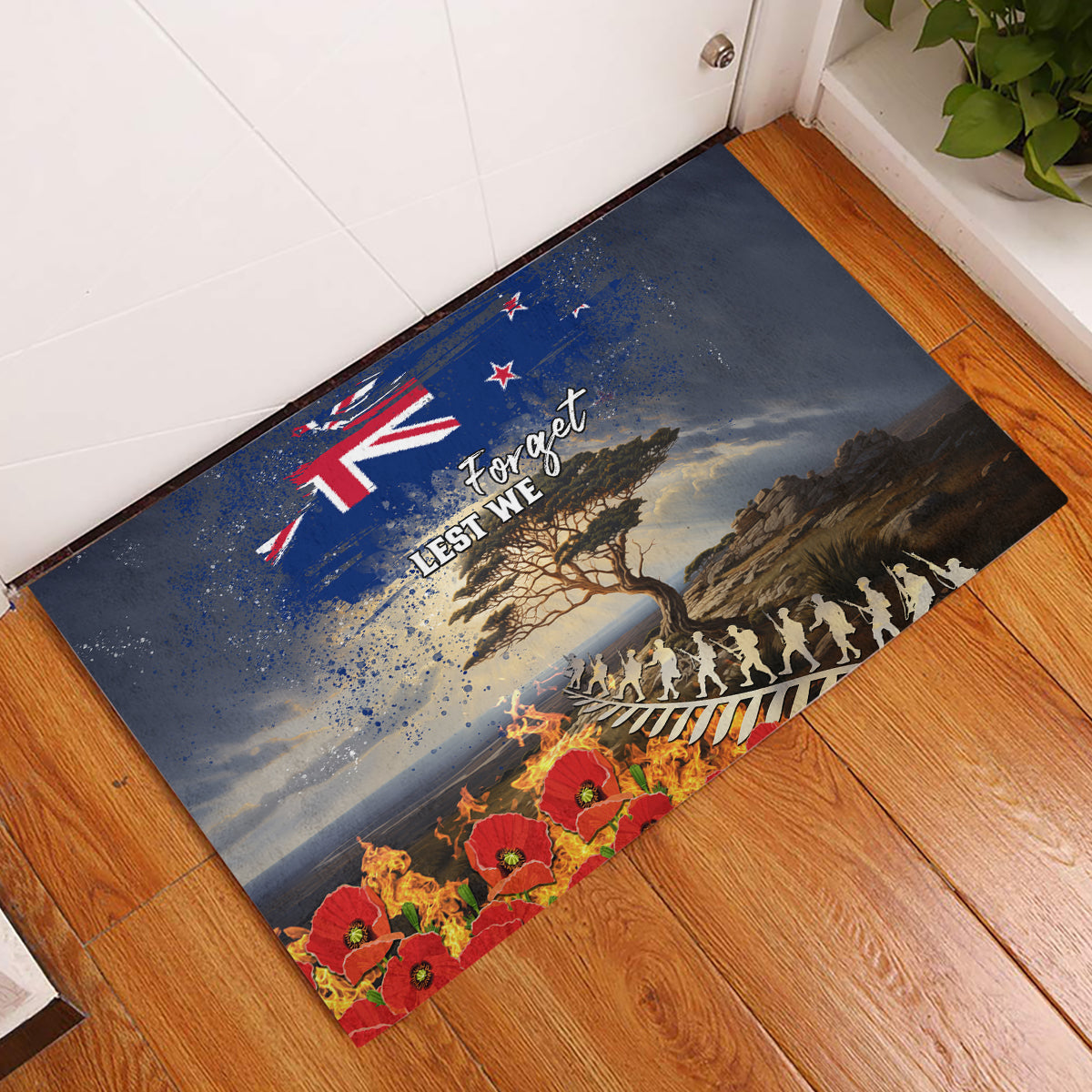 New Zealand ANZAC Day Rubber Doormat The Lonesome Pine With Soldier Fern LT05 Blue - Polynesian Pride