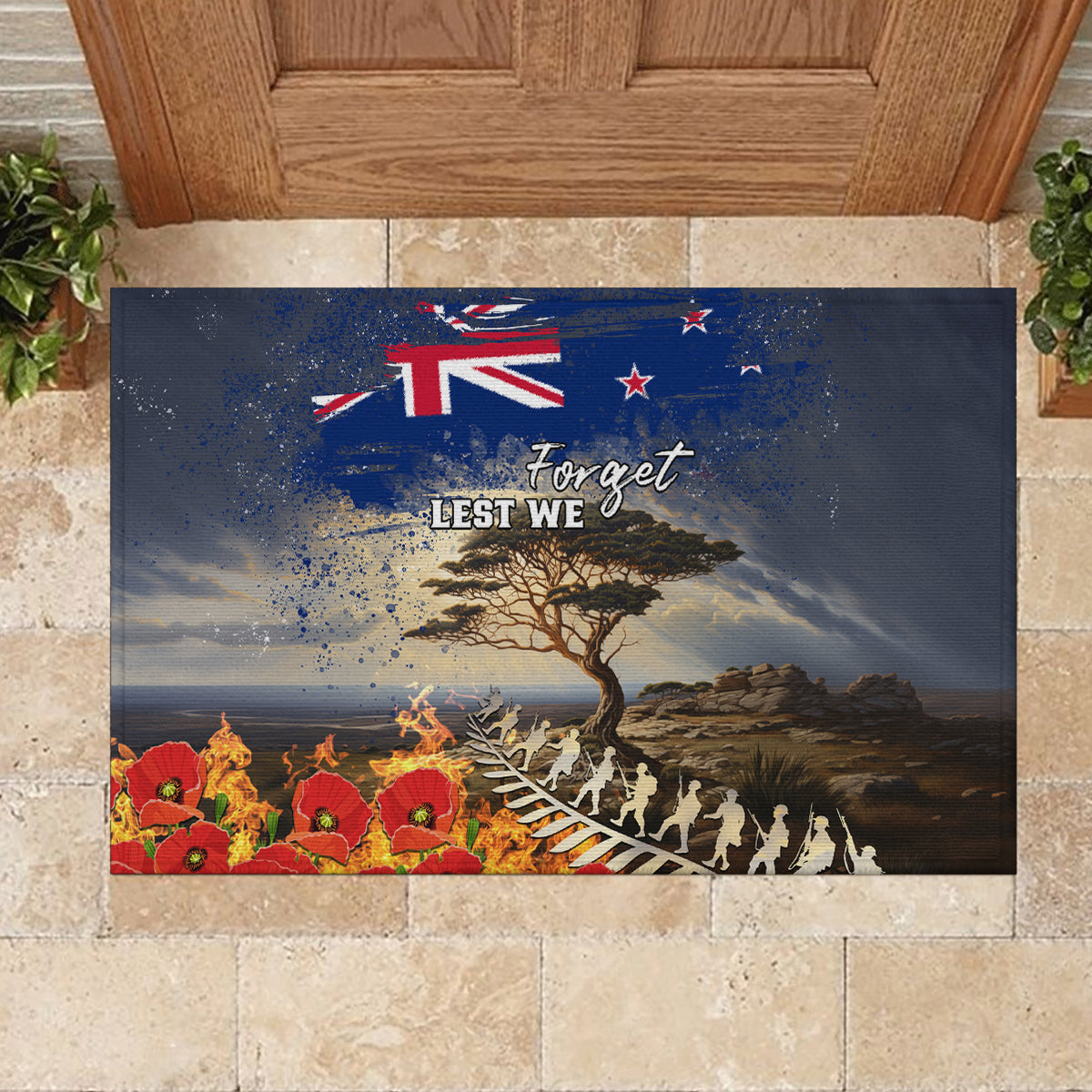 New Zealand ANZAC Day Rubber Doormat The Lonesome Pine With Soldier Fern LT05 - Polynesian Pride