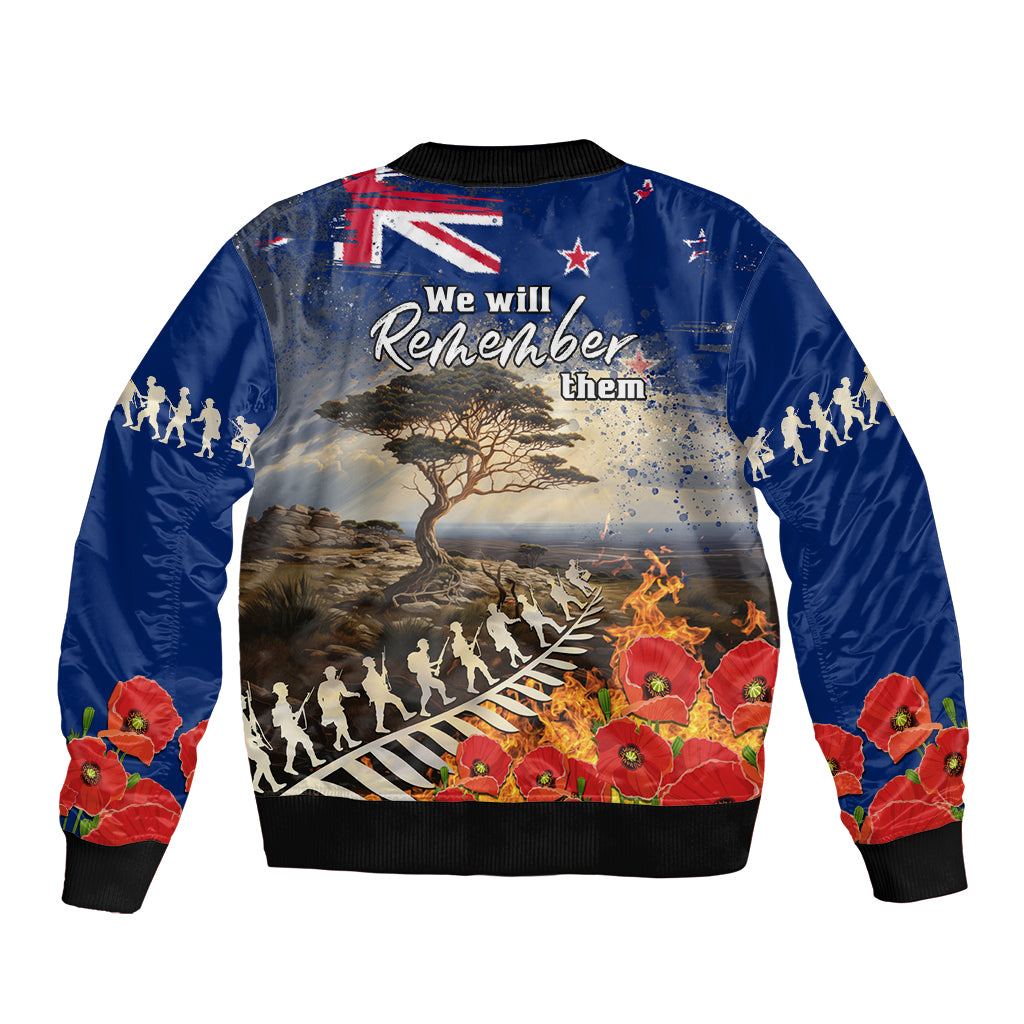 New Zealand ANZAC Day Sleeve Zip Bomber Jacket The Lonesome Pine With Soldier Fern LT05 - Polynesian Pride