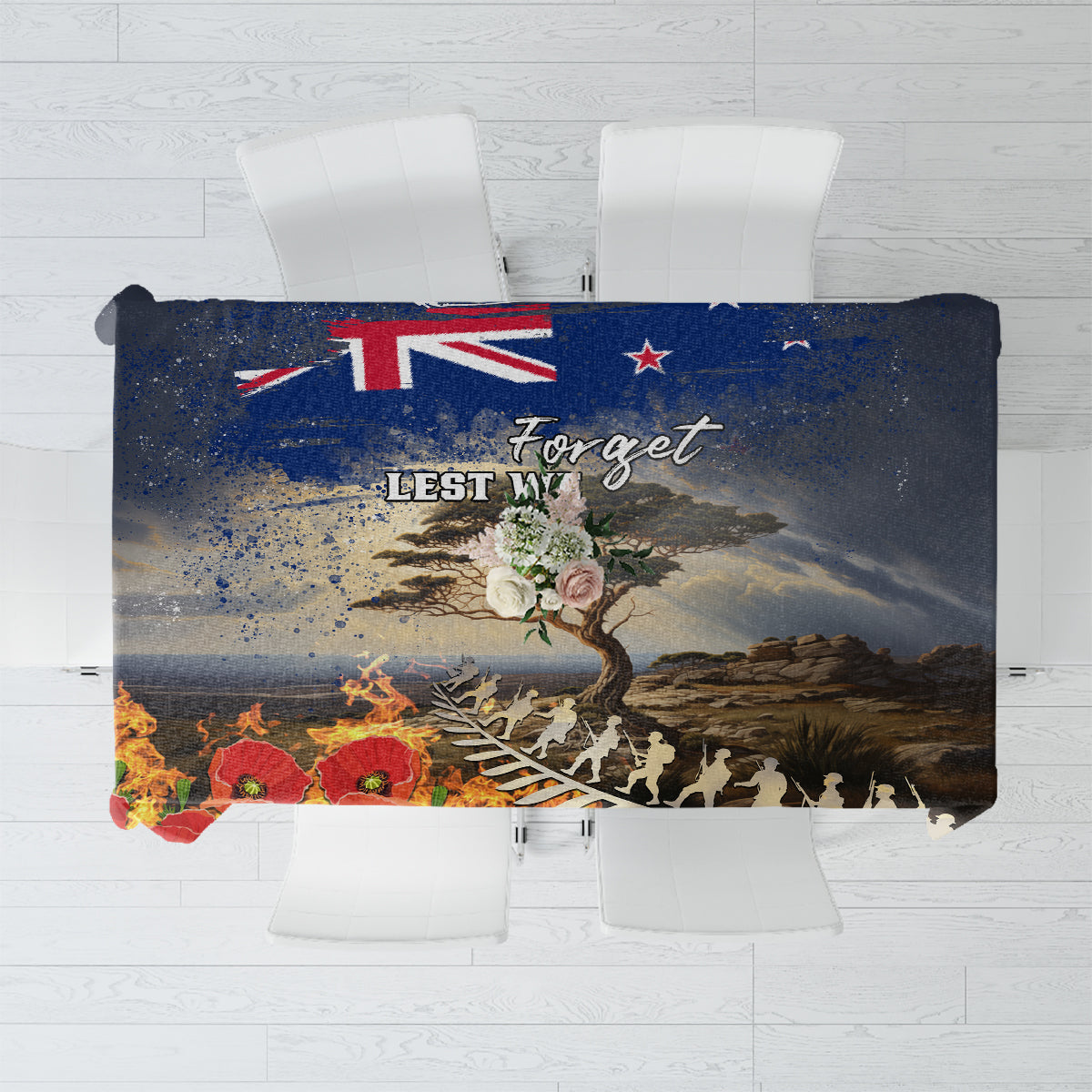 New Zealand ANZAC Day Tablecloth The Lonesome Pine With Soldier Fern LT05 Blue - Polynesian Pride