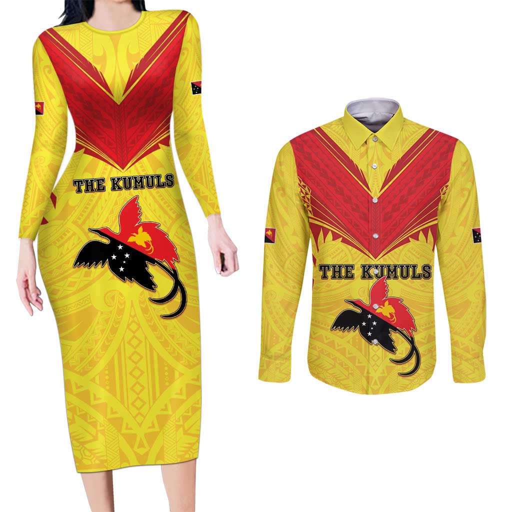 Papua New Guinea Rugby Custom Couples Matching Long Sleeve Bodycon Dress and Long Sleeve Button Shirt Kumuls Heritage