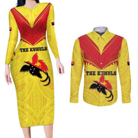 Papua New Guinea Rugby Custom Couples Matching Long Sleeve Bodycon Dress and Long Sleeve Button Shirt Kumuls Heritage