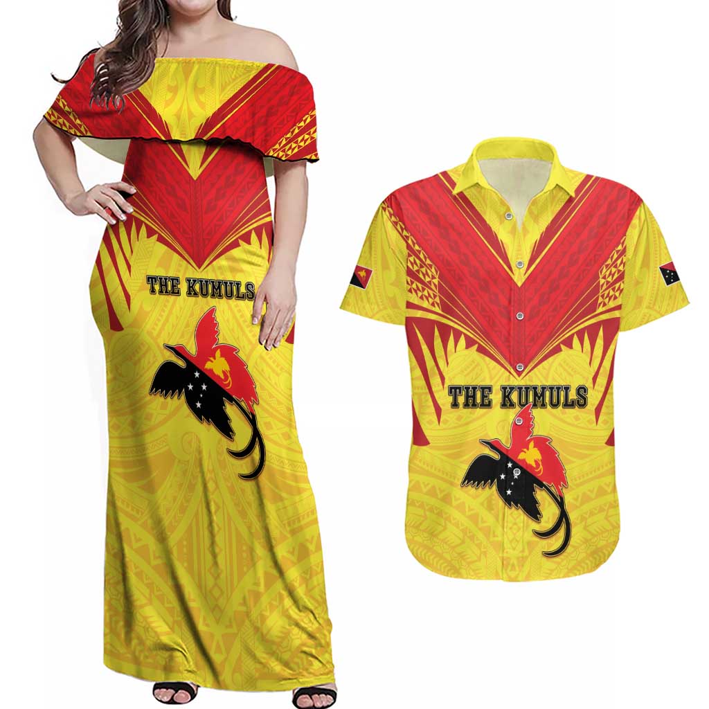 Papua New Guinea Rugby Custom Couples Matching Off Shoulder Maxi Dress and Hawaiian Shirt Kumuls Heritage