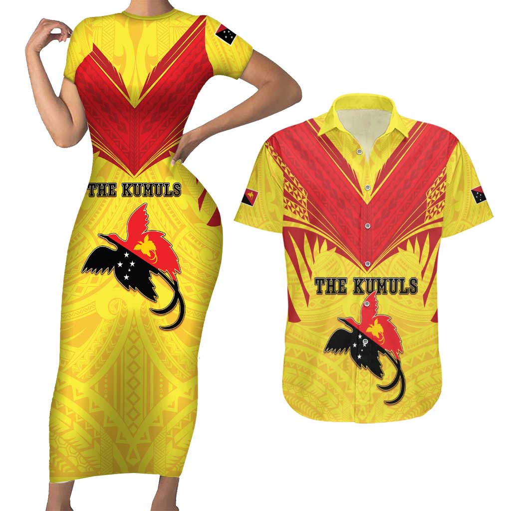 Papua New Guinea Rugby Custom Couples Matching Short Sleeve Bodycon Dress and Hawaiian Shirt Kumuls Heritage