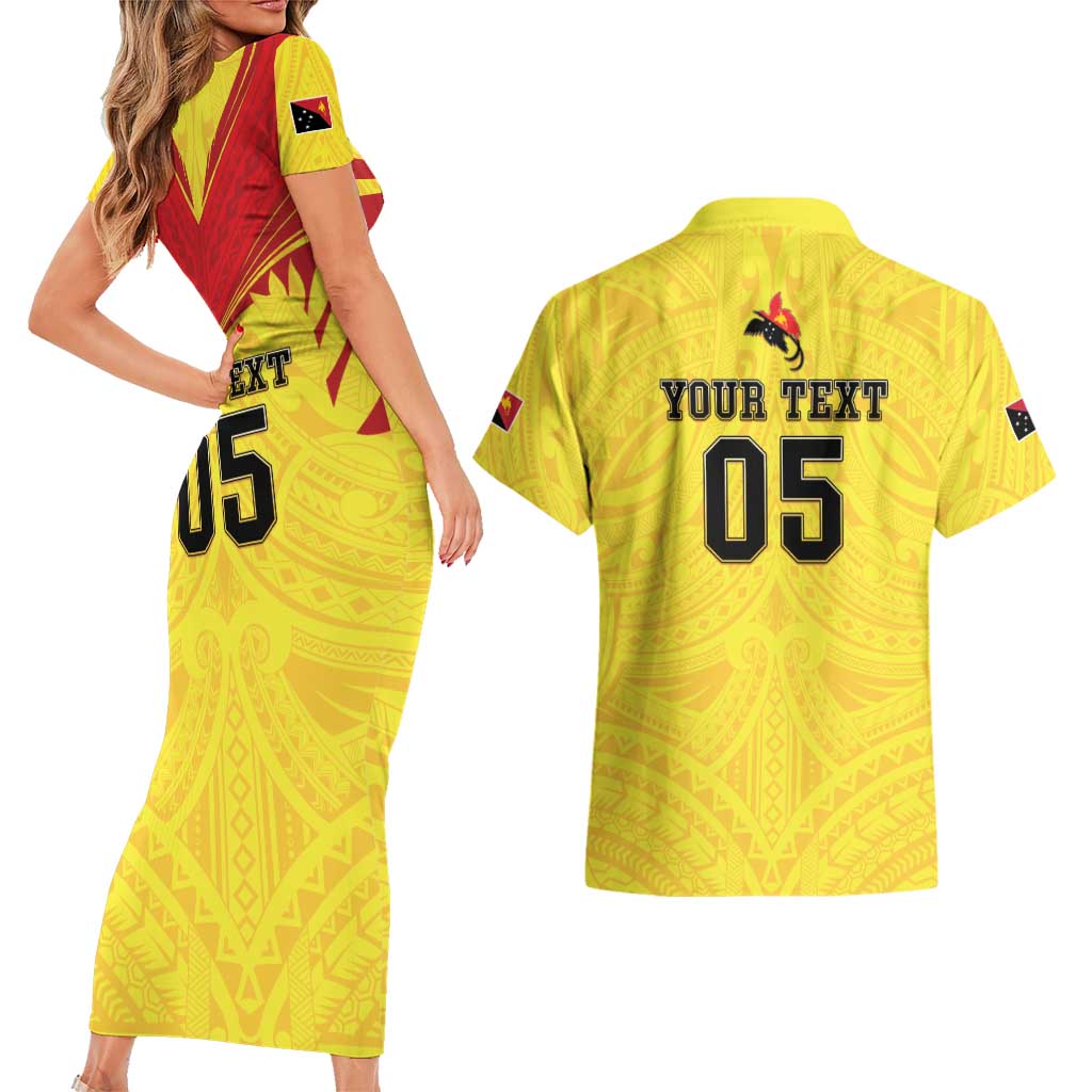 Papua New Guinea Rugby Custom Couples Matching Short Sleeve Bodycon Dress and Hawaiian Shirt Kumuls Heritage