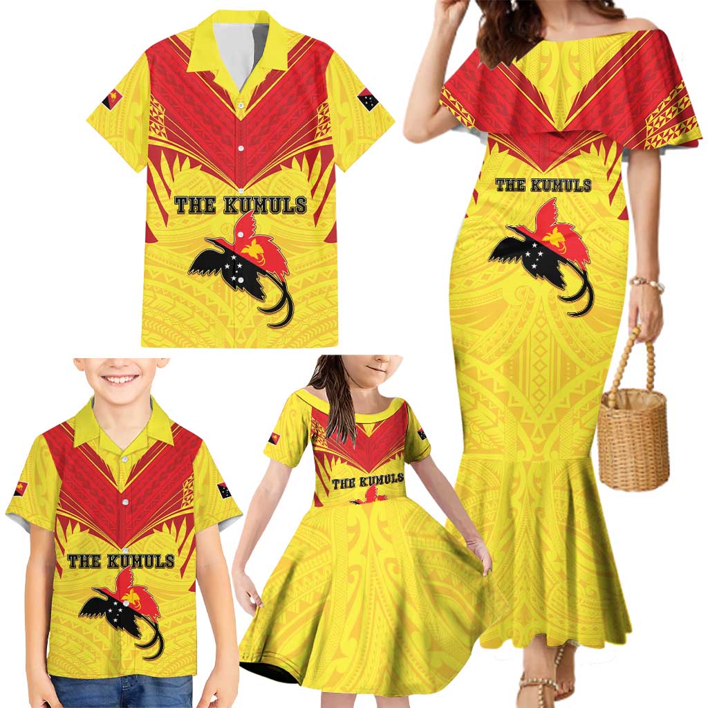 Papua New Guinea Rugby Custom Family Matching Mermaid Dress and Hawaiian Shirt Kumuls Heritage LT05 - Polynesian Pride