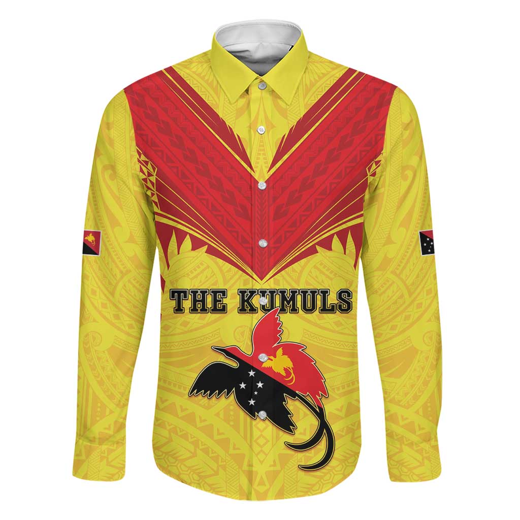 Papua New Guinea Rugby Custom Family Matching Off Shoulder Maxi Dress and Hawaiian Shirt Kumuls Heritage LT05 Dad's Shirt - Long Sleeve Yellow - Polynesian Pride