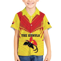 Papua New Guinea Rugby Custom Family Matching Off Shoulder Short Dress and Hawaiian Shirt Kumuls Heritage LT05 Son's Shirt Yellow - Polynesian Pride