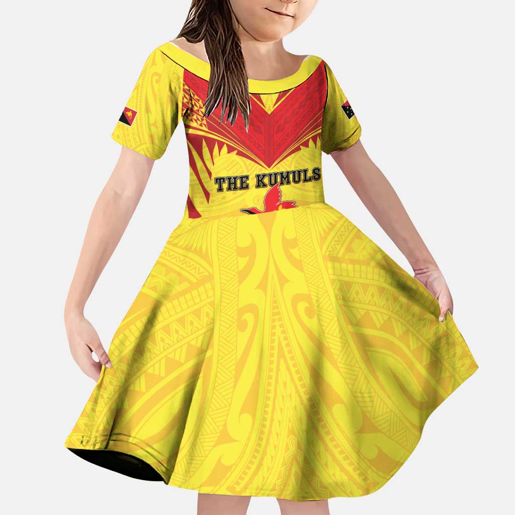 Papua New Guinea Rugby Custom Family Matching Tank Maxi Dress and Hawaiian Shirt Kumuls Heritage LT05 Daughter's Dress Yellow - Polynesian Pride