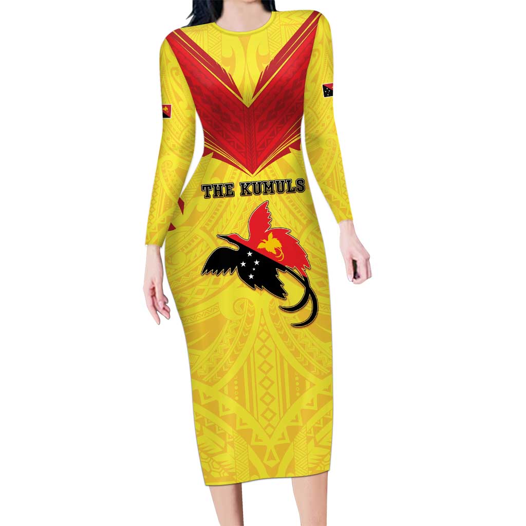 Papua New Guinea Rugby Custom Long Sleeve Bodycon Dress Kumuls Heritage