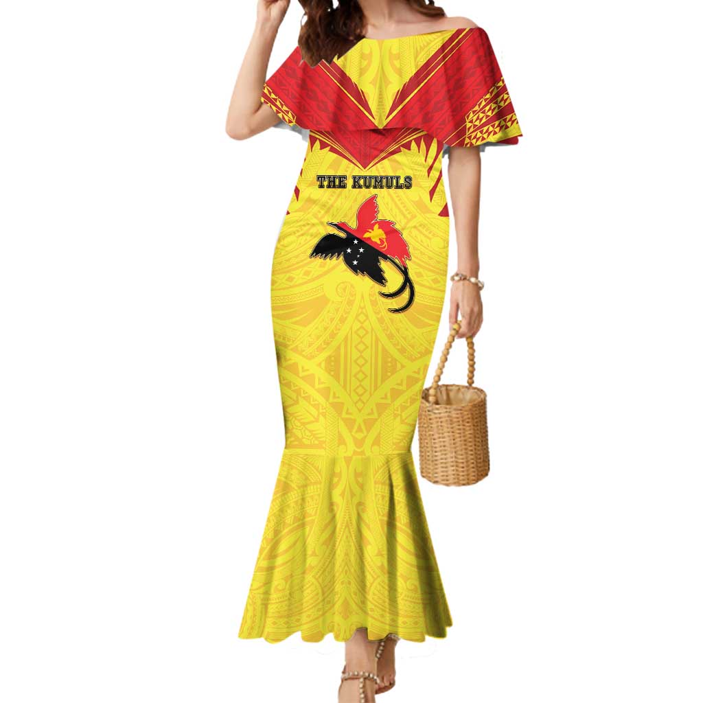 Papua New Guinea Rugby Custom Mermaid Dress Kumuls Heritage LT05 Women Yellow - Polynesian Pride