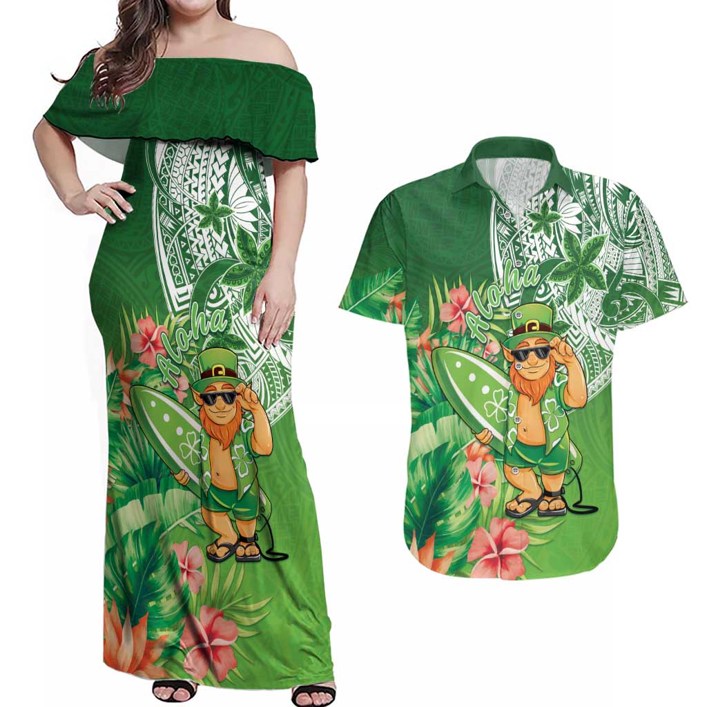 Aloha Hawaii St Patrick's Day Couples Matching Off Shoulder Maxi Dress and Hawaiian Shirt Polynesian Style LT05 Green - Polynesian Pride