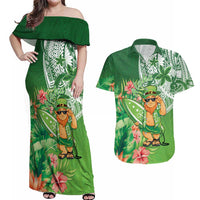 Aloha Hawaii St Patrick's Day Couples Matching Off Shoulder Maxi Dress and Hawaiian Shirt Polynesian Style LT05 Green - Polynesian Pride