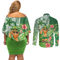 Aloha Hawaii St Patrick's Day Couples Matching Off Shoulder Short Dress and Long Sleeve Button Shirt Polynesian Style LT05 - Polynesian Pride