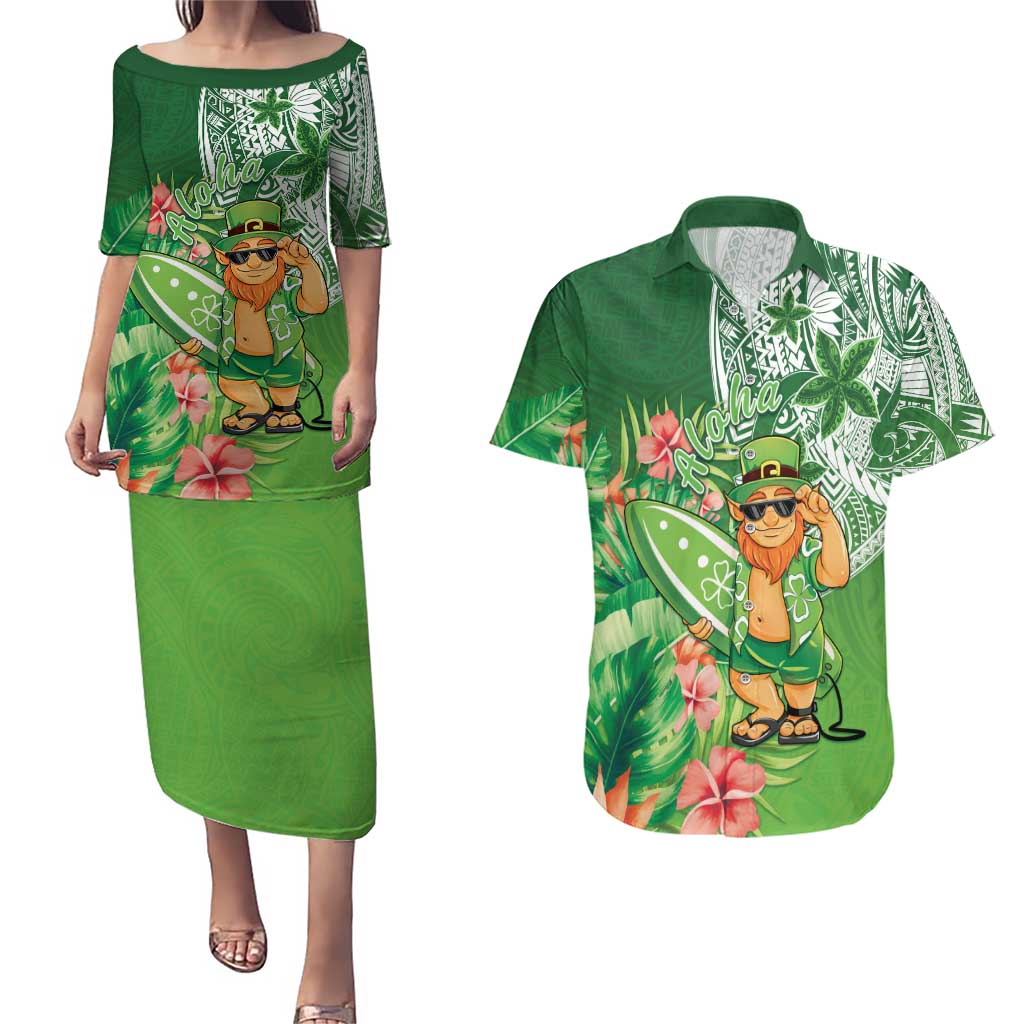 Aloha Hawaii St Patrick's Day Couples Matching Puletasi and Hawaiian Shirt Polynesian Style LT05 Green - Polynesian Pride