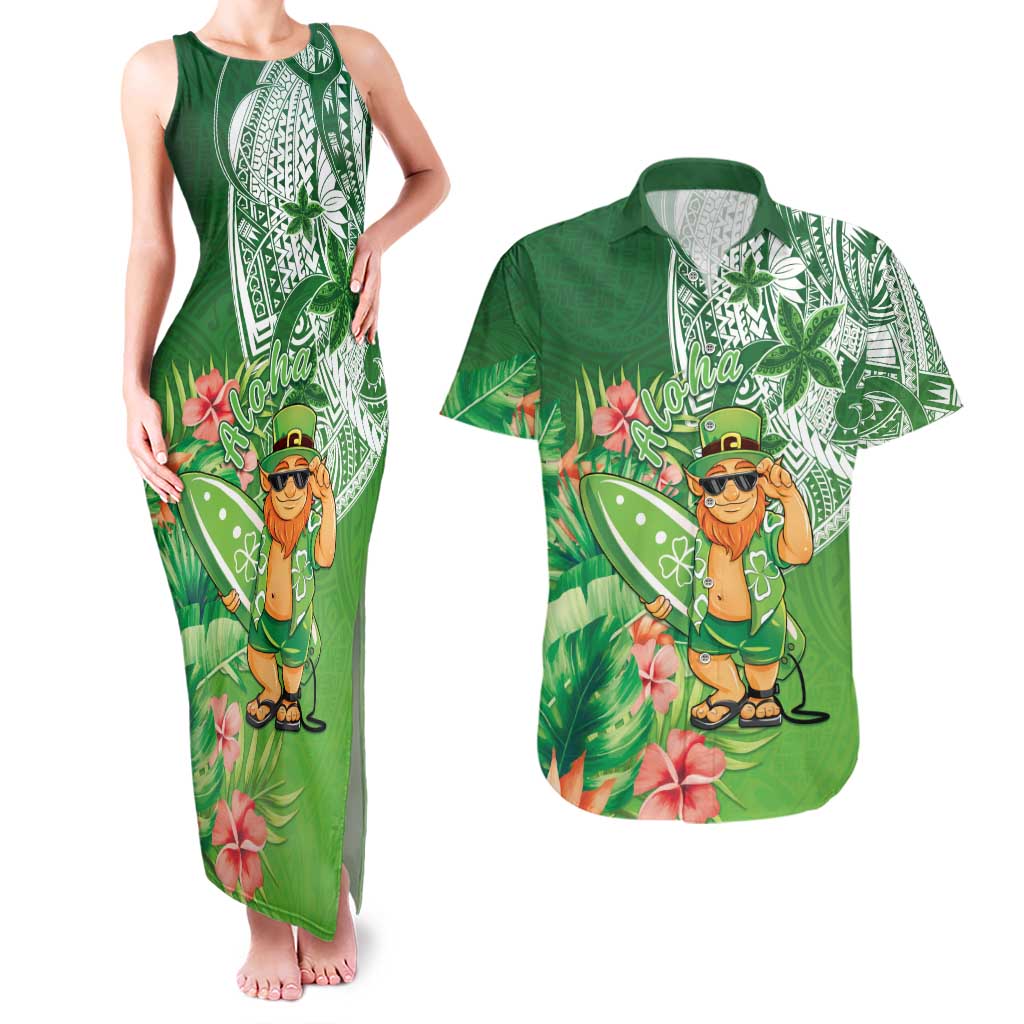 Aloha Hawaii St Patrick's Day Couples Matching Tank Maxi Dress and Hawaiian Shirt Polynesian Style LT05 Green - Polynesian Pride