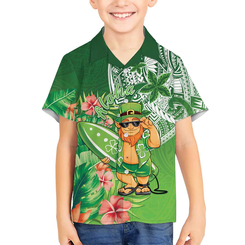 Aloha Hawaii St Patrick's Day Family Matching Off Shoulder Short Dress and Hawaiian Shirt Polynesian Style LT05 Son's Shirt Green - Polynesian Pride