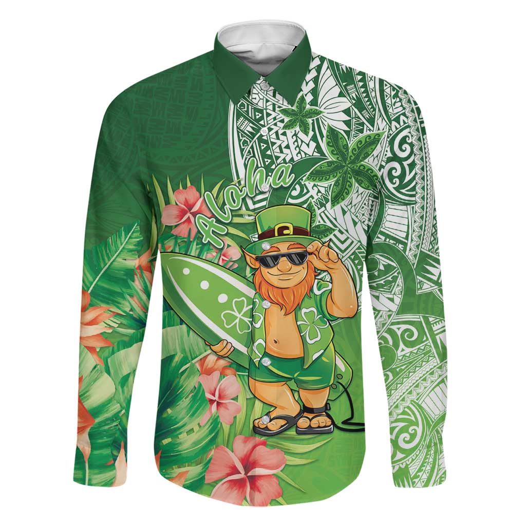 Aloha Hawaii St Patrick's Day Family Matching Tank Maxi Dress and Hawaiian Shirt Polynesian Style LT05 Dad's Shirt - Long Sleeve Green - Polynesian Pride