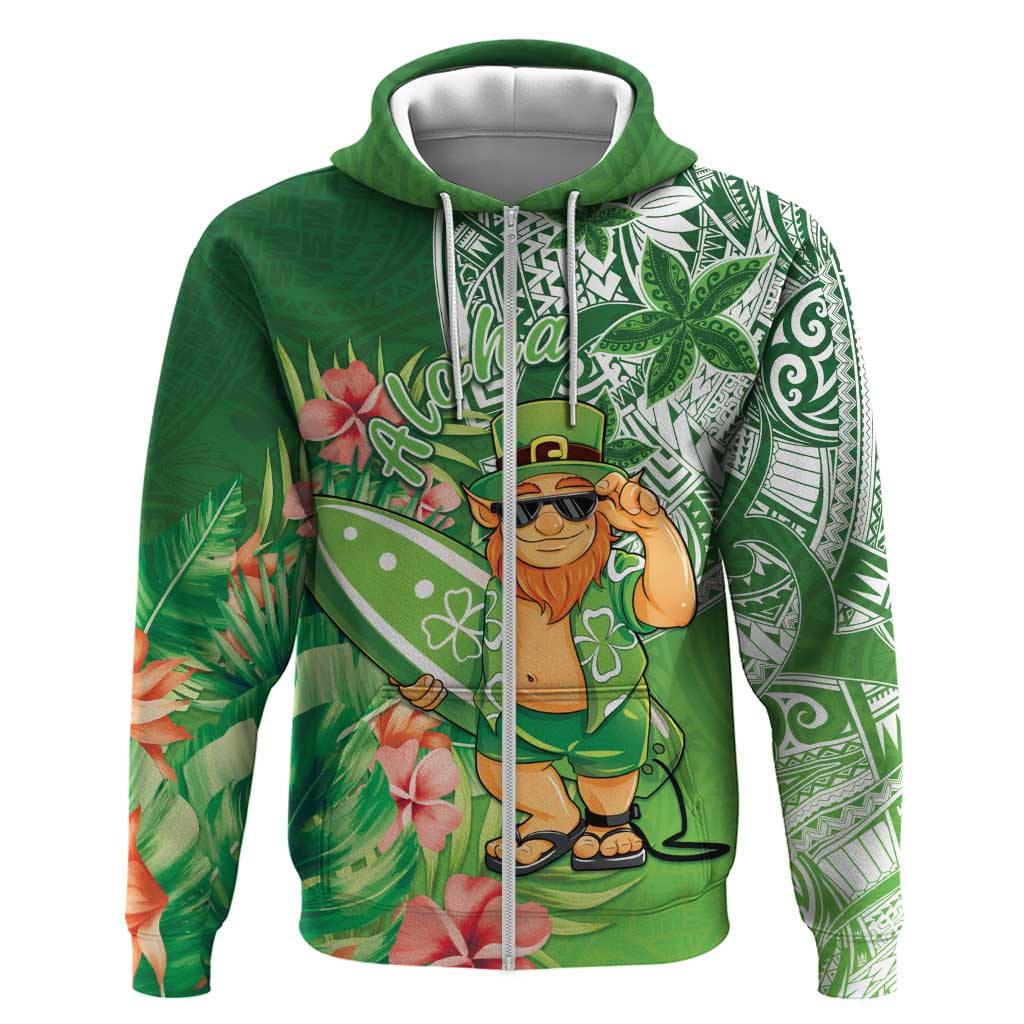 Aloha Hawaii St Patrick's Day Hoodie Polynesian Style LT05 Zip Hoodie Green - Polynesian Pride