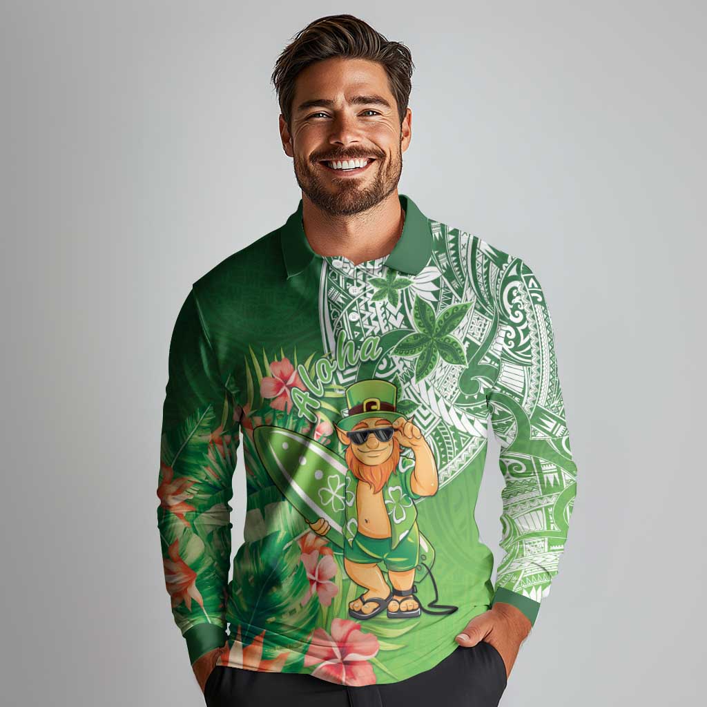 Aloha Hawaii St Patrick's Day Long Sleeve Polo Shirt Polynesian Style LT05 - Polynesian Pride