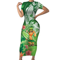 Aloha Hawaii St Patrick's Day Short Sleeve Bodycon Dress Polynesian Style LT05 Long Dress Green - Polynesian Pride