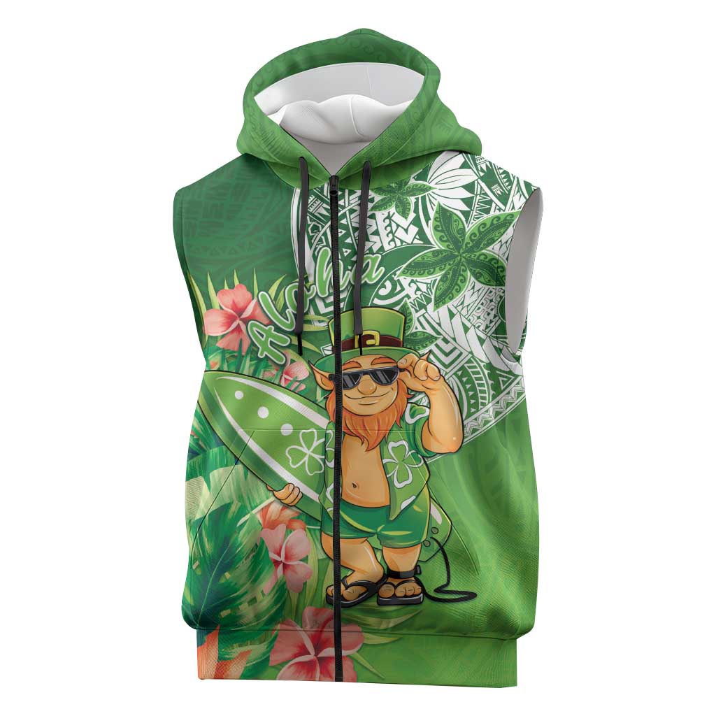 Aloha Hawaii St Patrick's Day Sleeveless Zip Hoodie Polynesian Style LT05 Green - Polynesian Pride