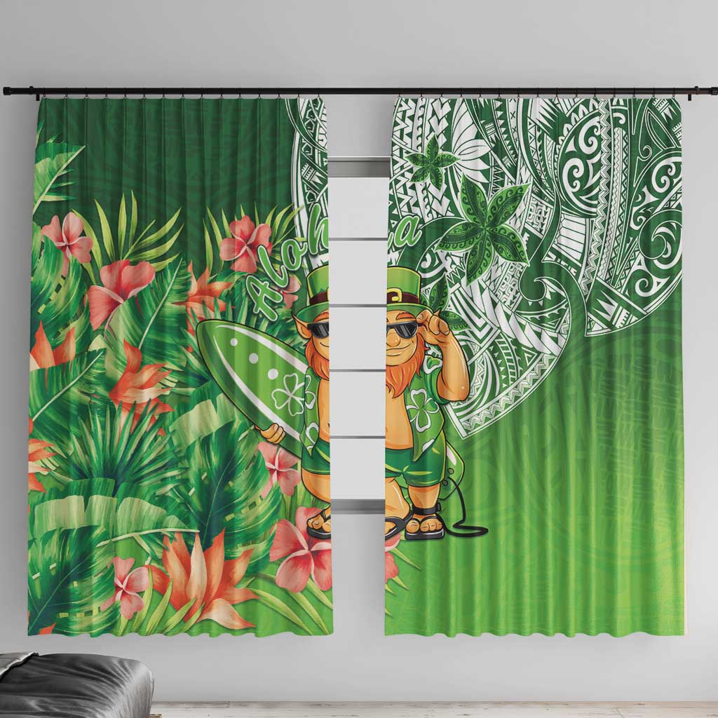 Aloha Hawaii St Patrick's Day Window Curtain Polynesian Style LT05 With Hooks Green - Polynesian Pride