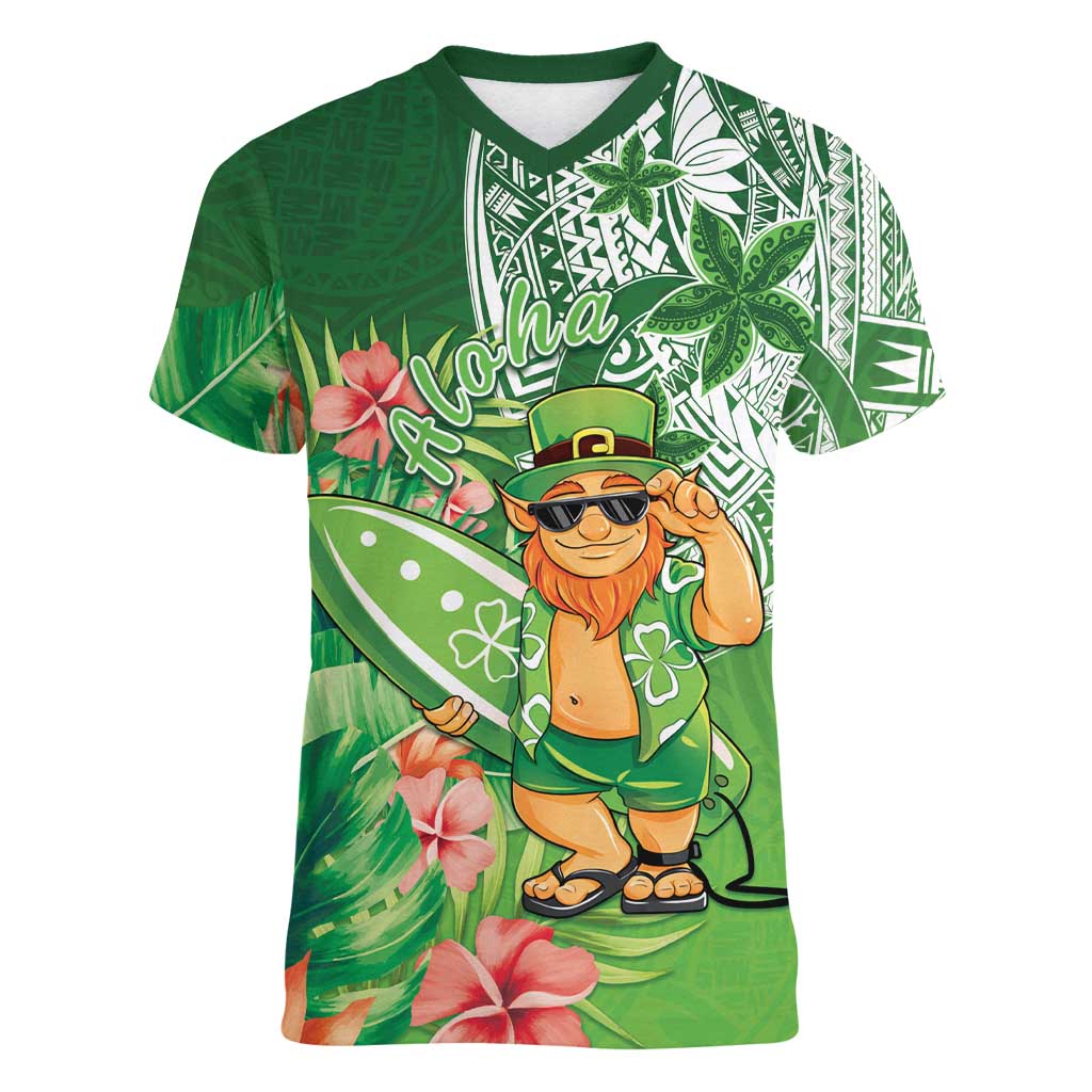 Aloha Hawaii St Patrick's Day Women V-Neck T-Shirt Polynesian Style