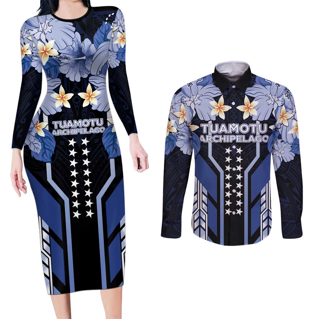 French Polynesia Tuamotu Archipelago Couples Matching Long Sleeve Bodycon Dress and Long Sleeve Button Shirt Polynesian Pattern Unique Style