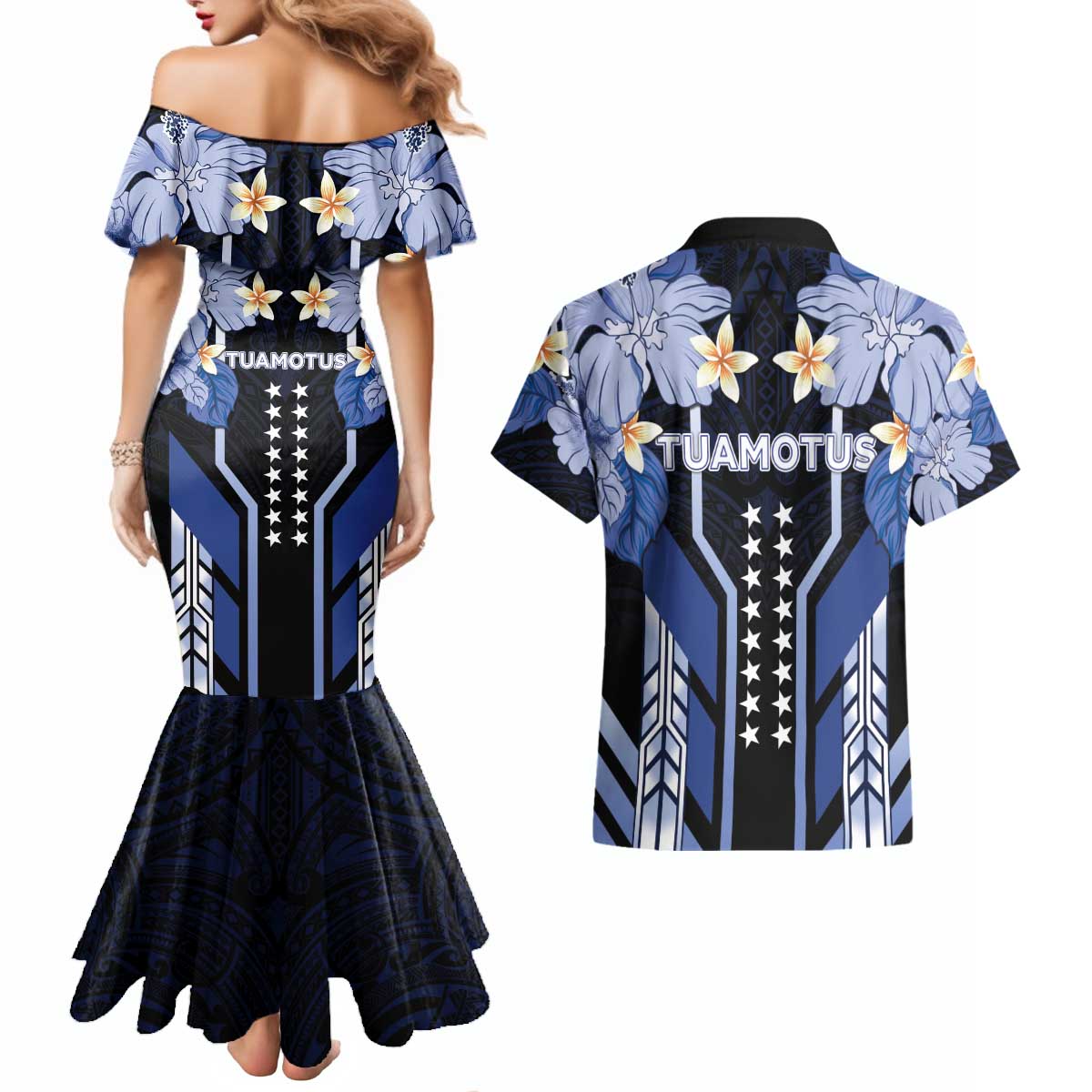 French Polynesia Tuamotu Archipelago Couples Matching Mermaid Dress and Hawaiian Shirt Polynesian Pattern Unique Style