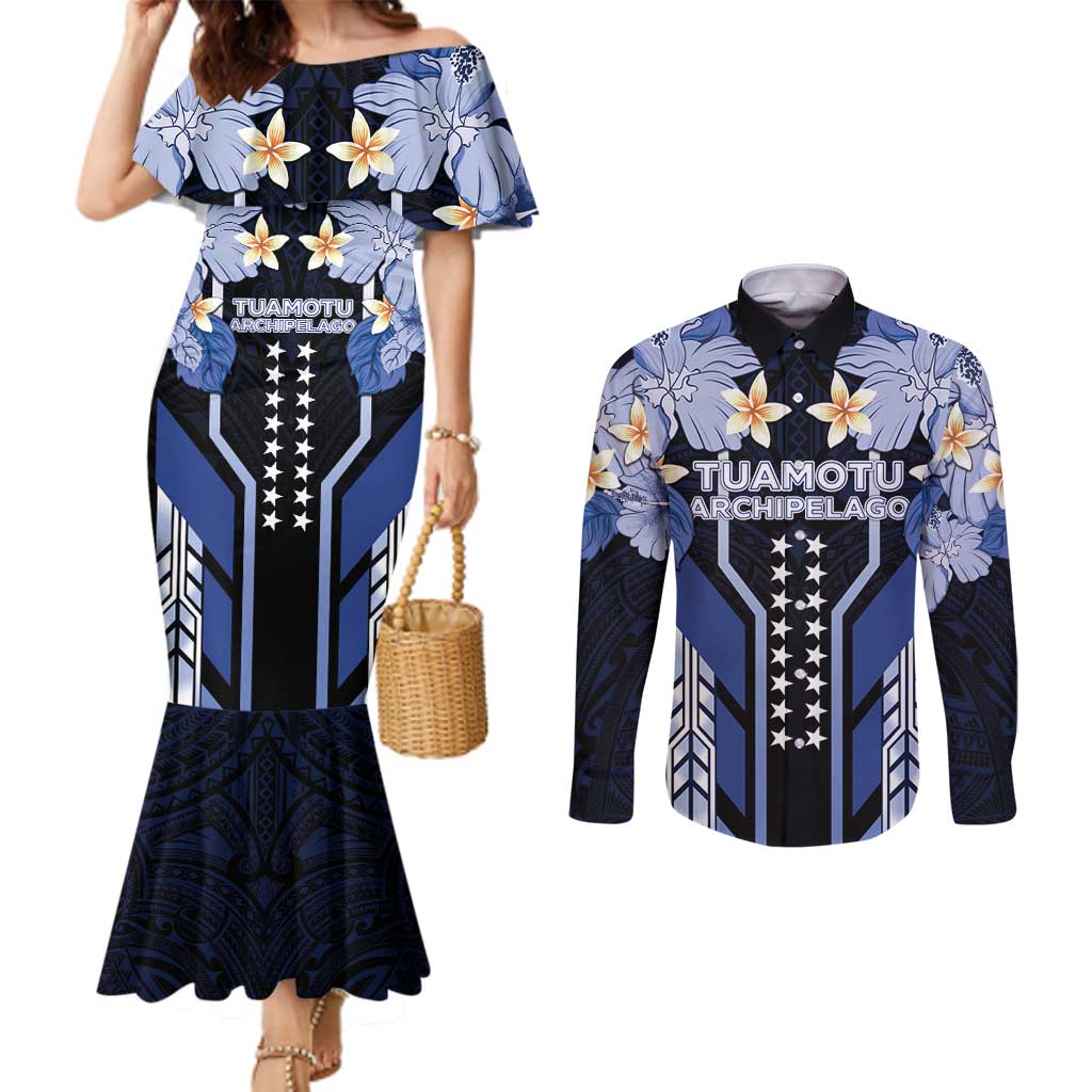 French Polynesia Tuamotu Archipelago Couples Matching Mermaid Dress and Long Sleeve Button Shirt Polynesian Pattern Unique Style