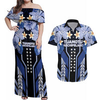 French Polynesia Tuamotu Archipelago Couples Matching Off Shoulder Maxi Dress and Hawaiian Shirt Polynesian Pattern Unique Style