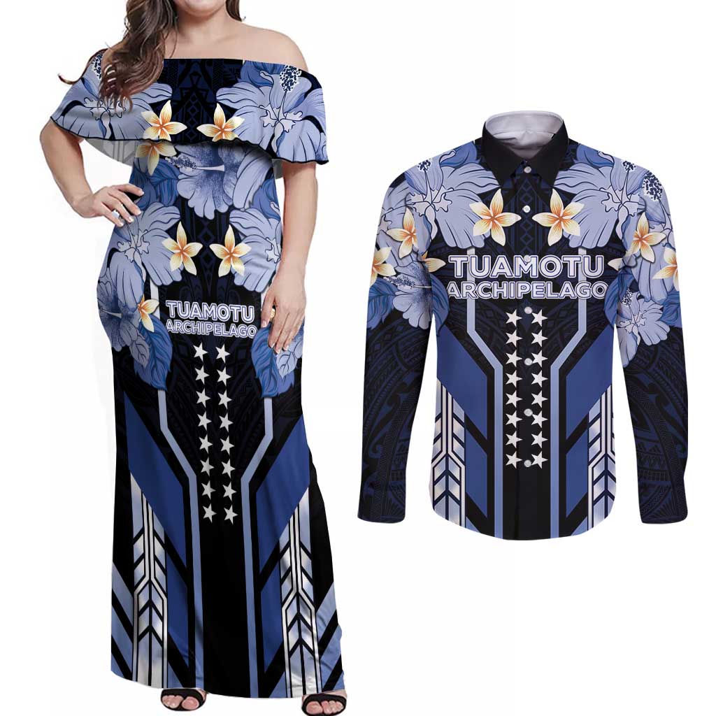French Polynesia Tuamotu Archipelago Couples Matching Off Shoulder Maxi Dress and Long Sleeve Button Shirt Polynesian Pattern Unique Style