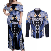 French Polynesia Tuamotu Archipelago Couples Matching Off Shoulder Maxi Dress and Long Sleeve Button Shirt Polynesian Pattern Unique Style