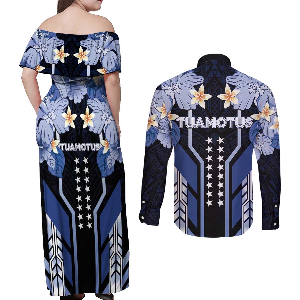 French Polynesia Tuamotu Archipelago Couples Matching Off Shoulder Maxi Dress and Long Sleeve Button Shirt Polynesian Pattern Unique Style