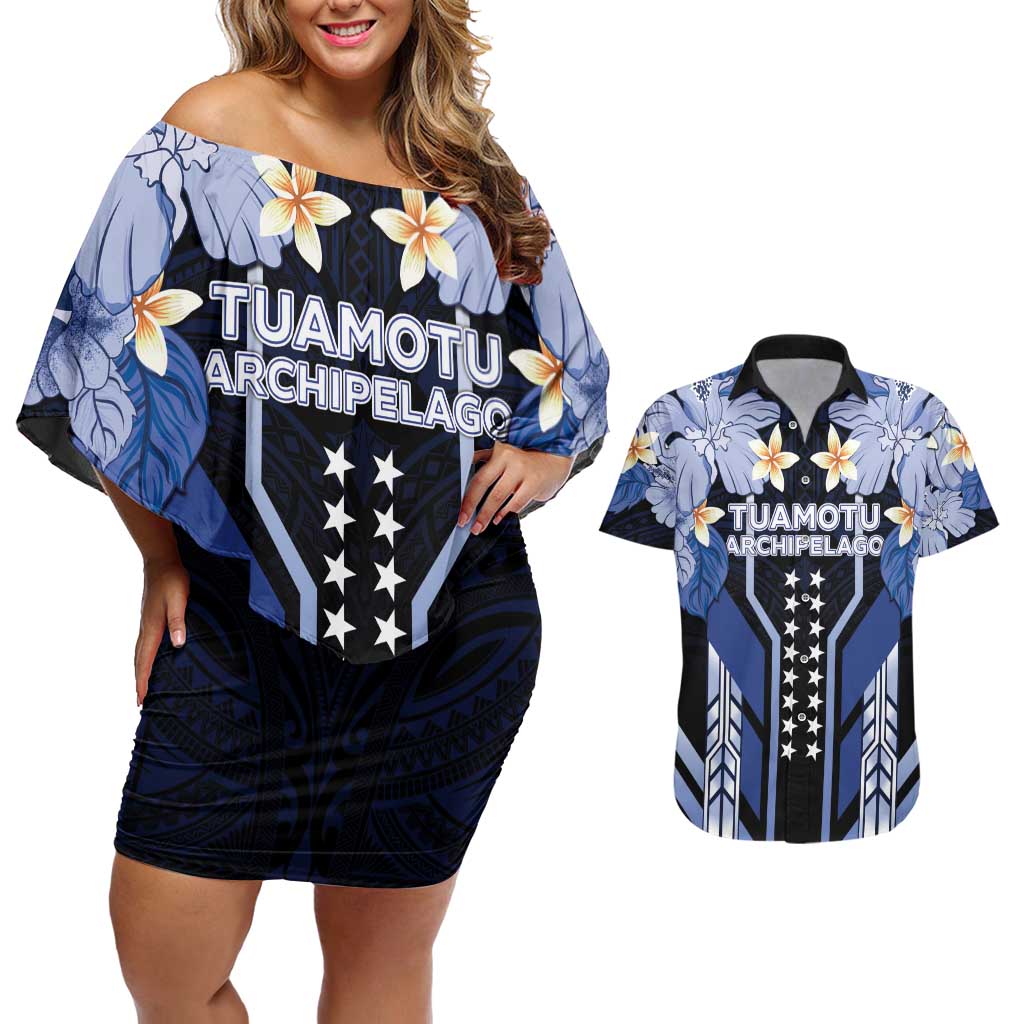 French Polynesia Tuamotu Archipelago Couples Matching Off Shoulder Short Dress and Hawaiian Shirt Polynesian Pattern Unique Style