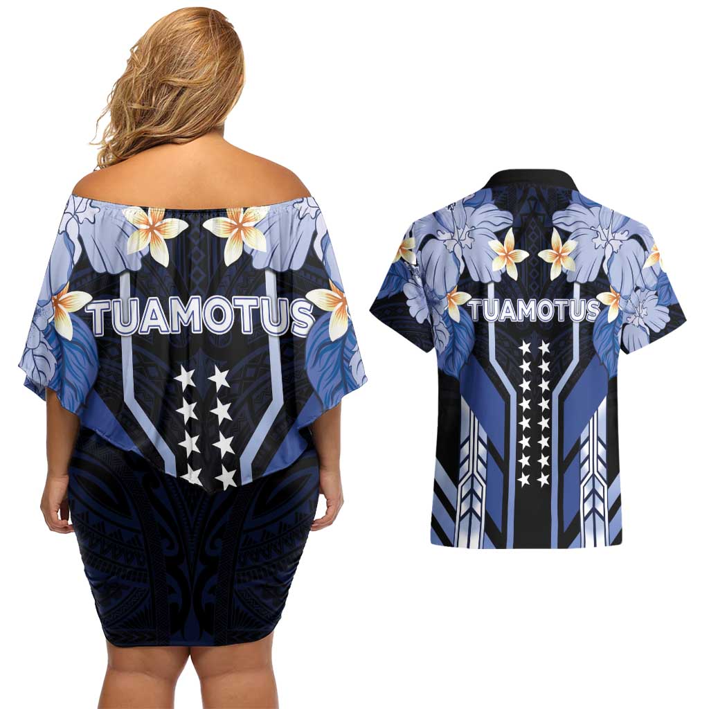 French Polynesia Tuamotu Archipelago Couples Matching Off Shoulder Short Dress and Hawaiian Shirt Polynesian Pattern Unique Style