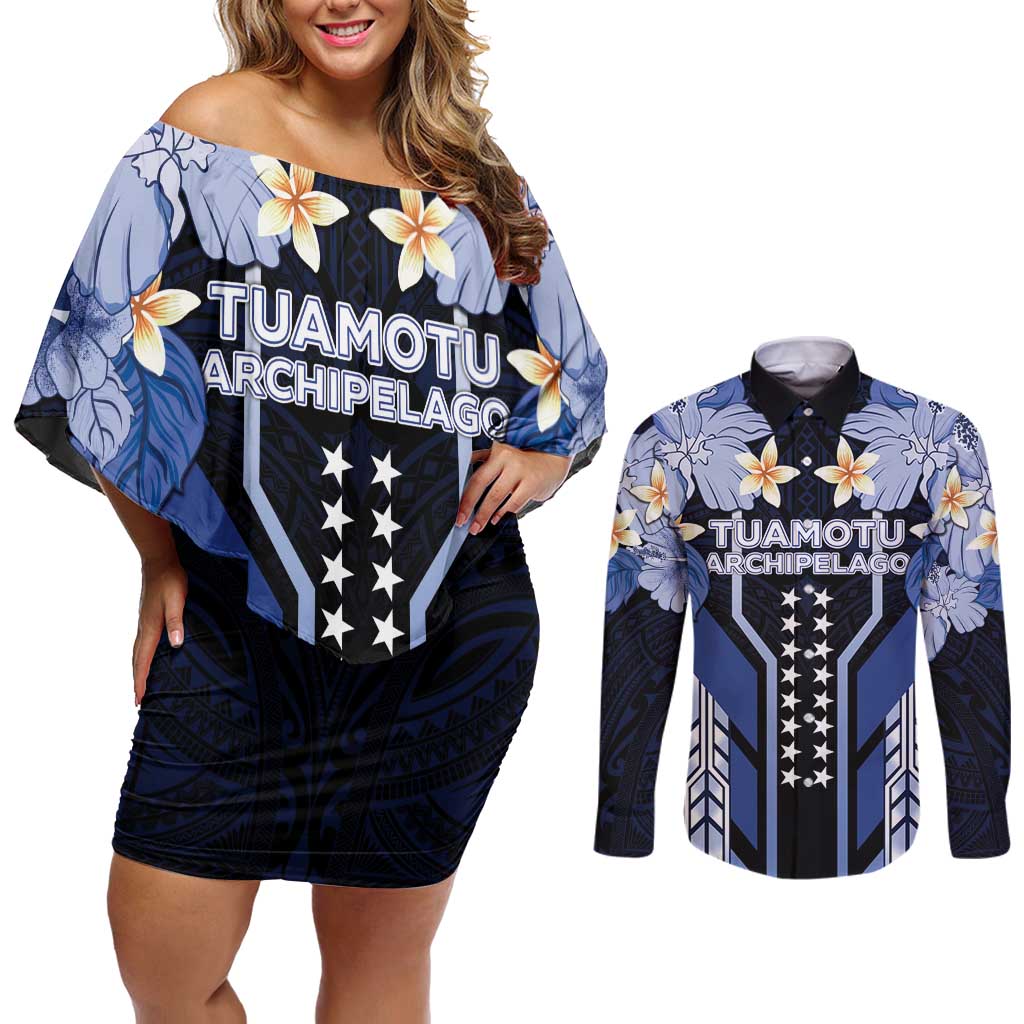 French Polynesia Tuamotu Archipelago Couples Matching Off Shoulder Short Dress and Long Sleeve Button Shirt Polynesian Pattern Unique Style