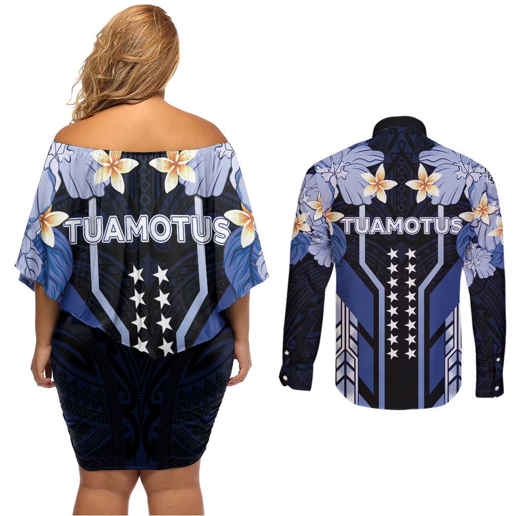 French Polynesia Tuamotu Archipelago Couples Matching Off Shoulder Short Dress and Long Sleeve Button Shirt Polynesian Pattern Unique Style