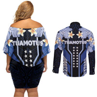 French Polynesia Tuamotu Archipelago Couples Matching Off Shoulder Short Dress and Long Sleeve Button Shirt Polynesian Pattern Unique Style
