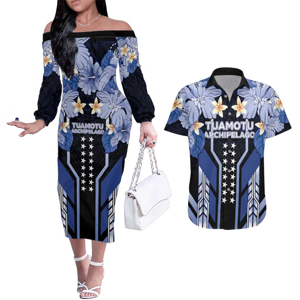 French Polynesia Tuamotu Archipelago Couples Matching Off The Shoulder Long Sleeve Dress and Hawaiian Shirt Polynesian Pattern Unique Style