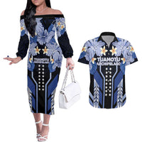 French Polynesia Tuamotu Archipelago Couples Matching Off The Shoulder Long Sleeve Dress and Hawaiian Shirt Polynesian Pattern Unique Style