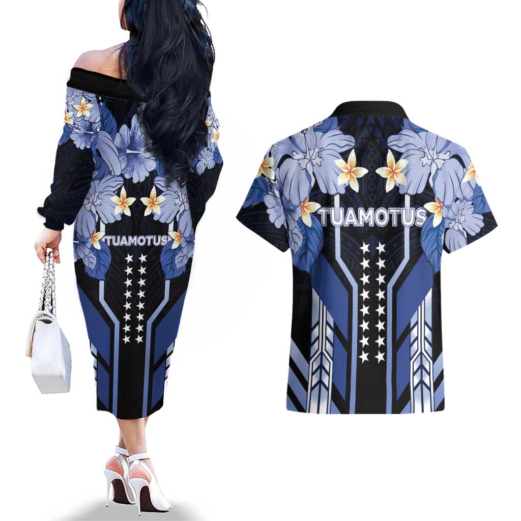 French Polynesia Tuamotu Archipelago Couples Matching Off The Shoulder Long Sleeve Dress and Hawaiian Shirt Polynesian Pattern Unique Style