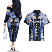 French Polynesia Tuamotu Archipelago Couples Matching Off The Shoulder Long Sleeve Dress and Hawaiian Shirt Polynesian Pattern Unique Style