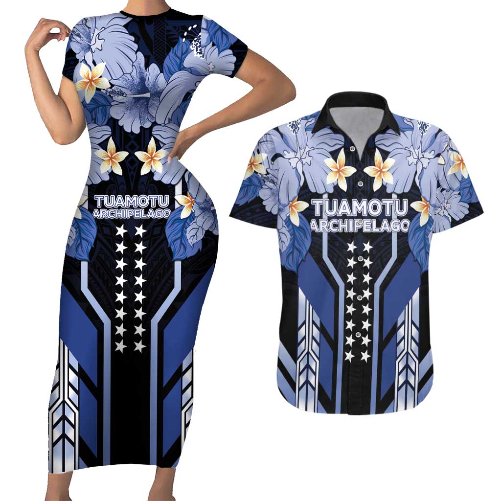 French Polynesia Tuamotu Archipelago Couples Matching Short Sleeve Bodycon Dress and Hawaiian Shirt Polynesian Pattern Unique Style