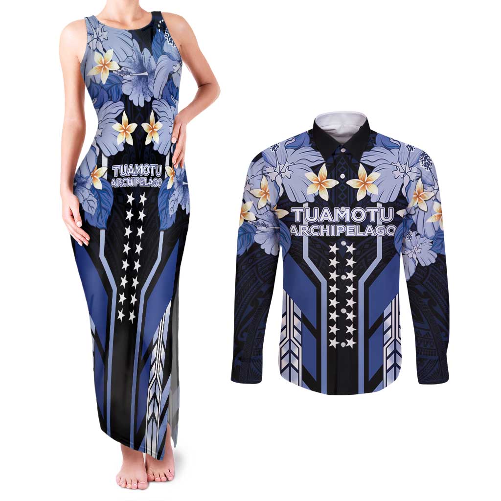 French Polynesia Tuamotu Archipelago Couples Matching Tank Maxi Dress and Long Sleeve Button Shirt Polynesian Pattern Unique Style