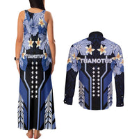 French Polynesia Tuamotu Archipelago Couples Matching Tank Maxi Dress and Long Sleeve Button Shirt Polynesian Pattern Unique Style
