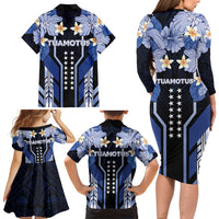 French Polynesia Tuamotu Archipelago Family Matching Long Sleeve Bodycon Dress and Hawaiian Shirt Polynesian Pattern Unique Style