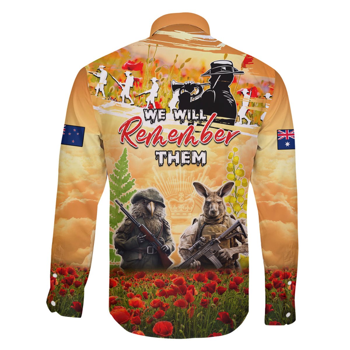 Australia And New Zealand ANZAC Day Family Matching Off Shoulder Maxi Dress and Hawaiian Shirt Kangaroo And Kiwi Bird Soldiers Lest We Forget LT05 - Polynesian Pride